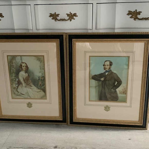 Antique Framed Art Print Portraits set of 2 women men Victorian gold leaf black - Picture 3 of 16